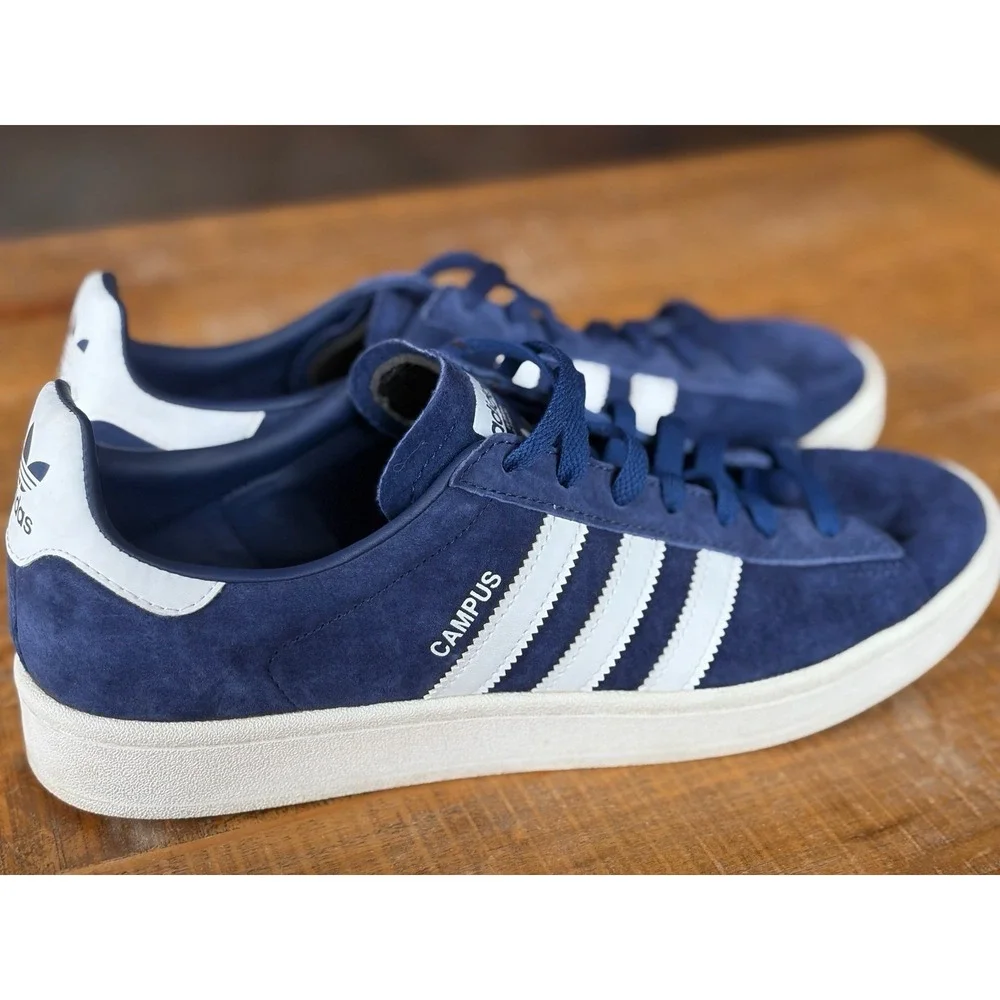adidas Originals Campus Men's 10 Bz0086 Dark BLUE Chalk WHITE Shoes No Insoles